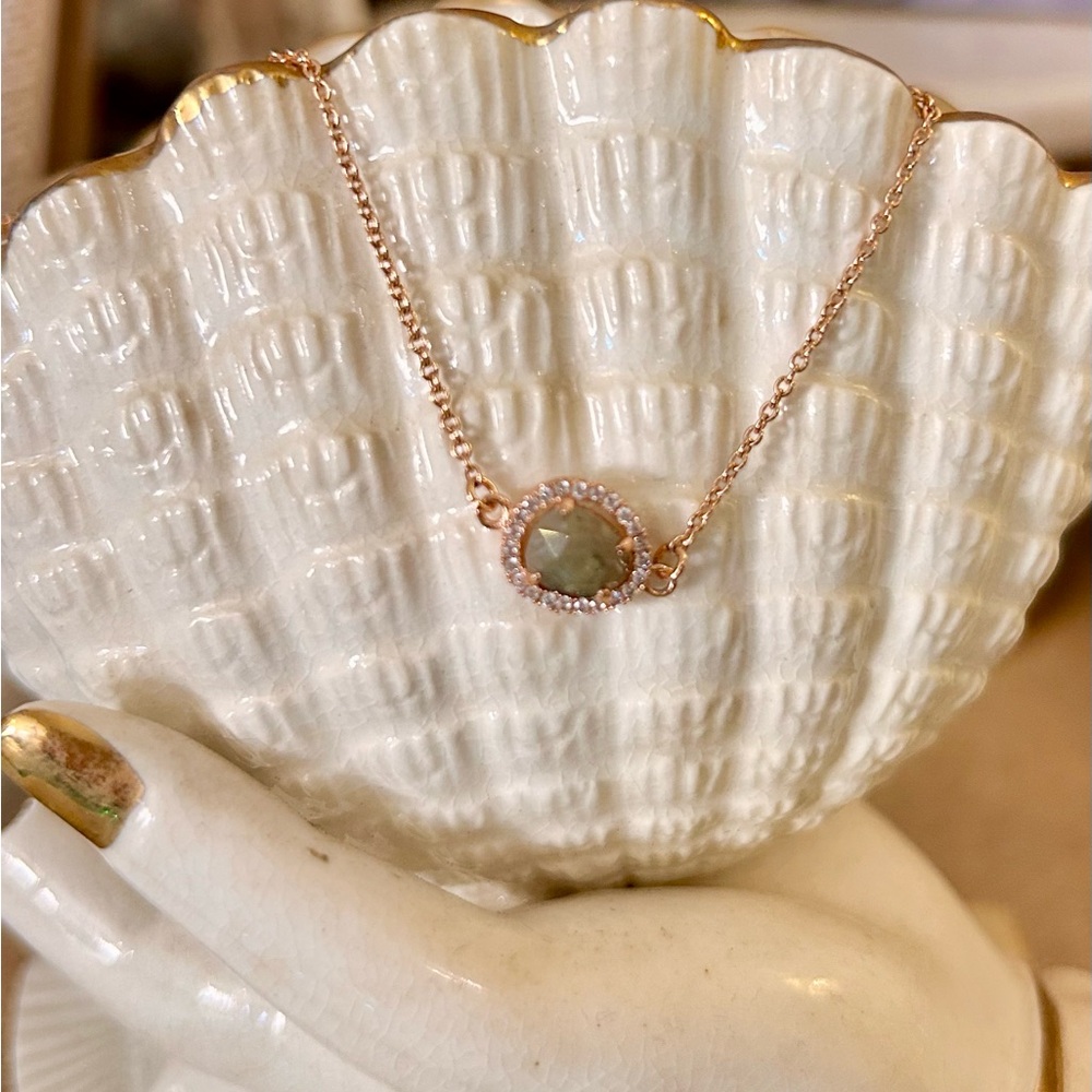 SHASHI Dainty Labradorite and CZ Rose Gold Necklace EUC